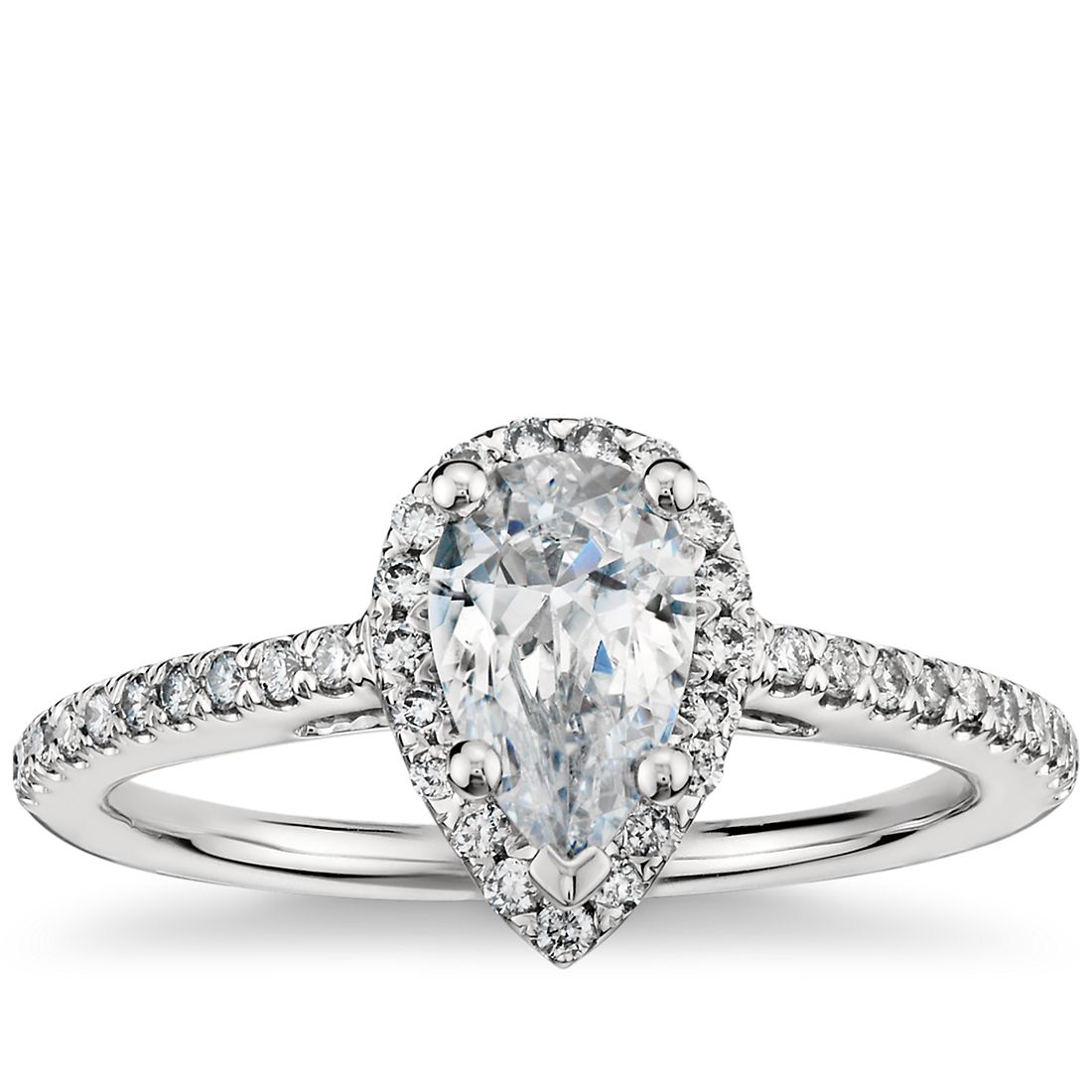 Pear Shaped Halo Diamond Engagement Ring in Platinum Blue Nile